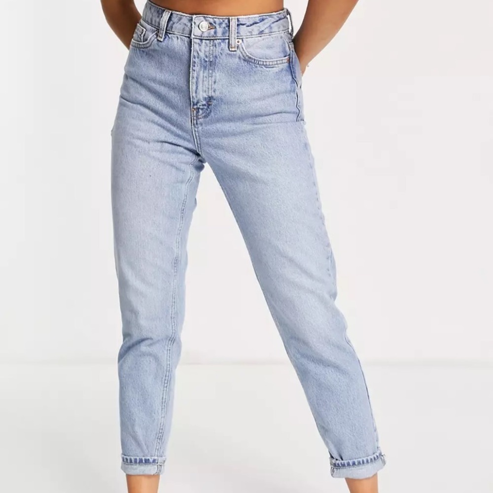 🌿 Topshop Light Wash High Rise Mom Jeans Classic 5 Pocket Size 8 NWT